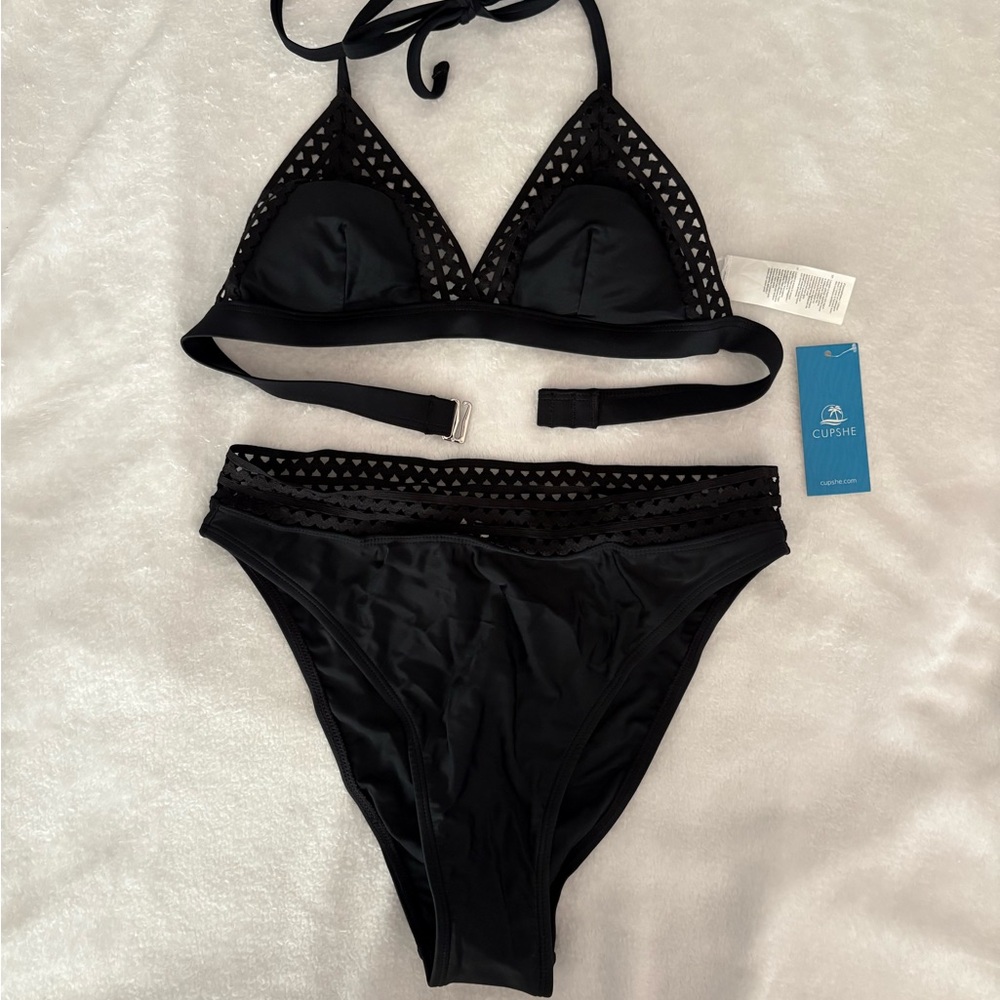 Cupshe Black Crochet Trim Bikini Set, new with tags